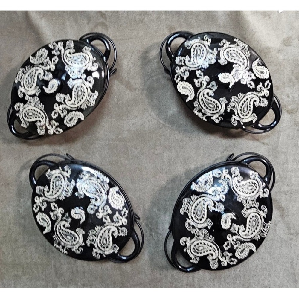 Temp-tations Vintage Paisley Set of 4 Mini Oval Covered Casseroles Black NEW HTF